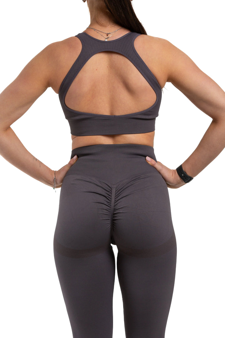 Ribbed Cutout Sports Bra & Butt-Lift Leggings Two-Piece Training Set Luxus