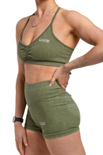 Load image into Gallery viewer, Ribbed Ruched Sports Bra &amp; Booty Shorts Two-Piece Training Set Luxus
