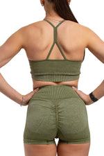 Load image into Gallery viewer, Ribbed Ruched Sports Bra &amp; Booty Shorts Two-Piece Training Set Luxus
